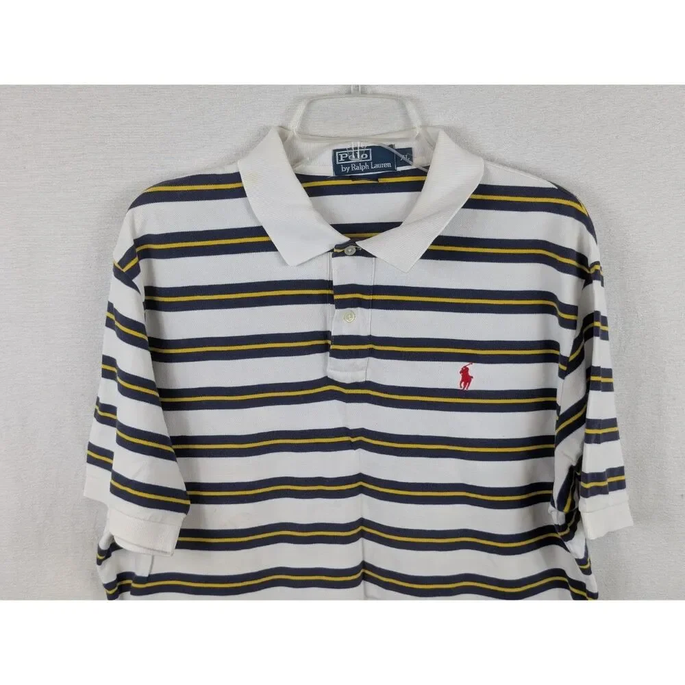 Polo Ralph Lauren Striped Polo Shirt White/Navy/Yellow Men's Size XL